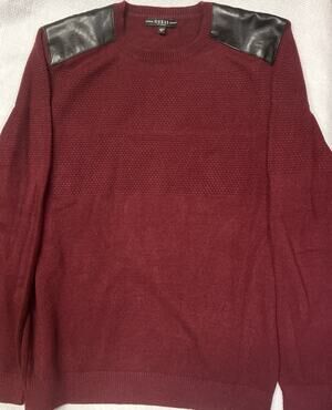 Men’s GUESS Burgundy Sweater With Leather Shoulder Pads Size M